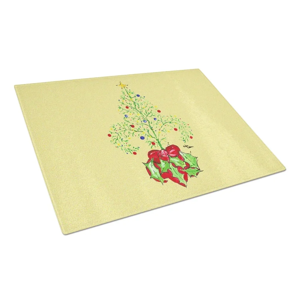 

Large Tempered Glass Cutting Board Christmas Tree Fleur de lis Design Heat Resistant Multi-Color Non-Skid Durable Kitchen