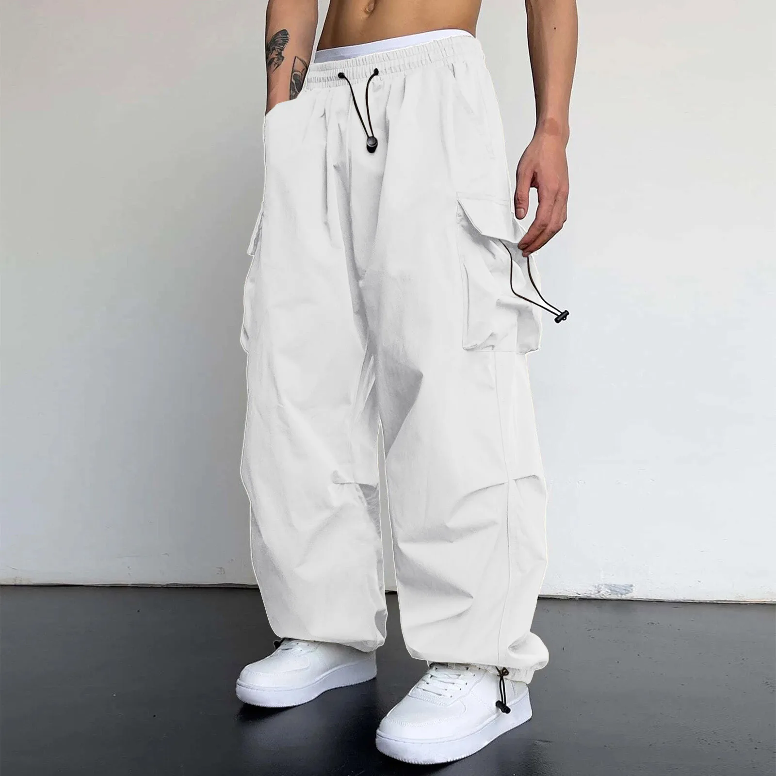 Cargo Parachute Pants Men Harajuku Oversized Streetwear Y2k Hip Hop Wide Leg Joggers Baggy Techwear Climbing Training Pants