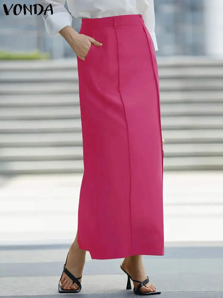 Plus Size VONDA Elegant Maxi Long Skirts 2024 Fashion Autumn Women High Waist Solid Color Casual Skirt Loose Bottoms Streetwear