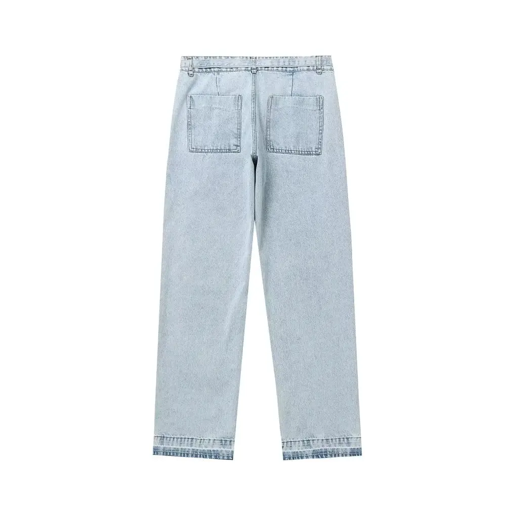 Withered Fashion Vintage Denim Blue Loose Mom Jeans Women High Street Sashes Harem Jeans