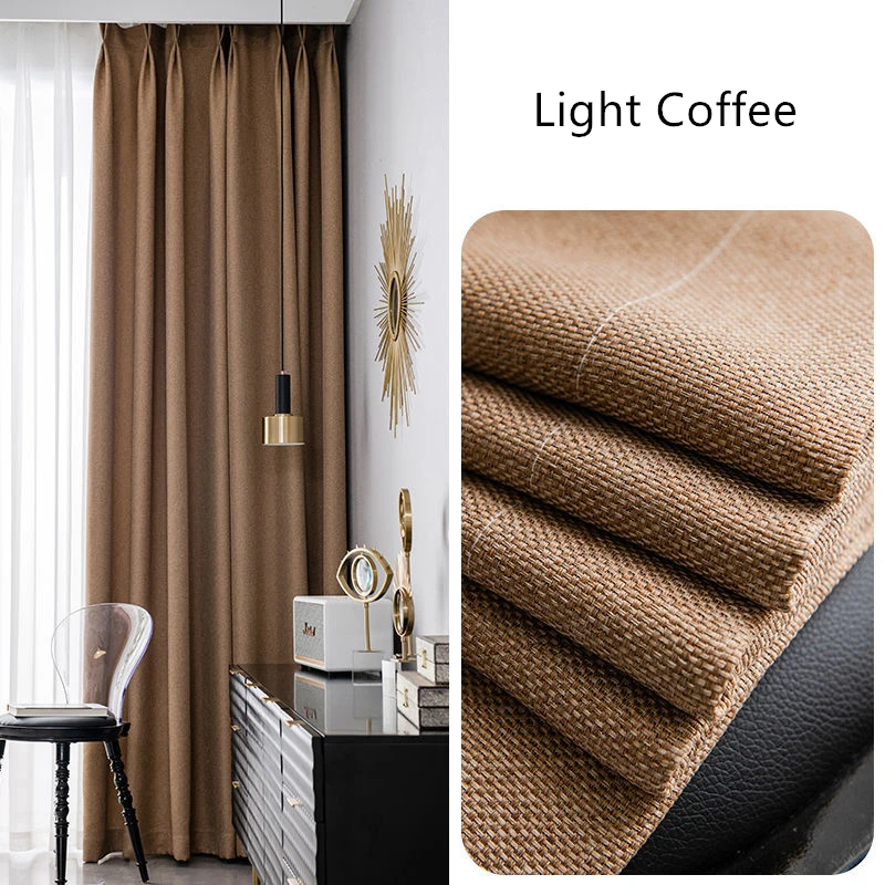 350cm Height Custom Made Thickened Solid Color Faux Linen Curtain 80%-90% Blackout Curtains For Bedroom Living Room Blackout