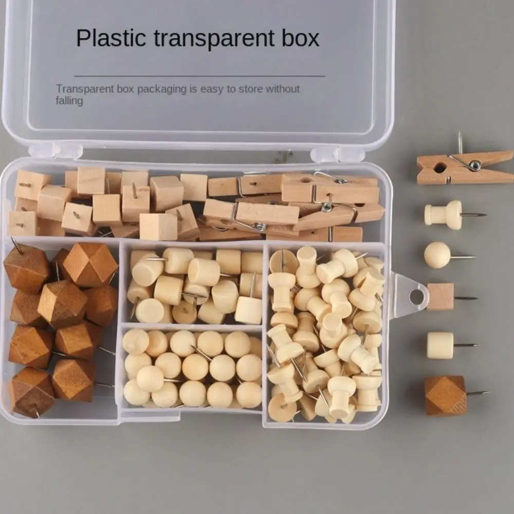 

128Pcs Creative Wooden Push Pins DIY 3D Geometric Shape Pushpins Reusable Multifunctional Blackboard Push Pins Photo Wall Decor