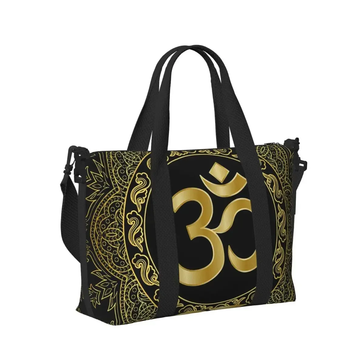 Gold Golden Mandala Om Yoga Aum Ohm Henna Beach Travel Bag Large Capacity Tote Bags for Yoga Women Shopping Duffle Shoulder Bag