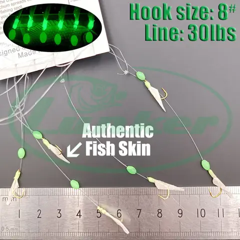 120 st = 20 paket havsfiske levande bete riggar lysande pärlor strängkrok äkta fiskhud makrill havs saltvatten rigg fiskedrag 10 best sales makrillriggar - №10