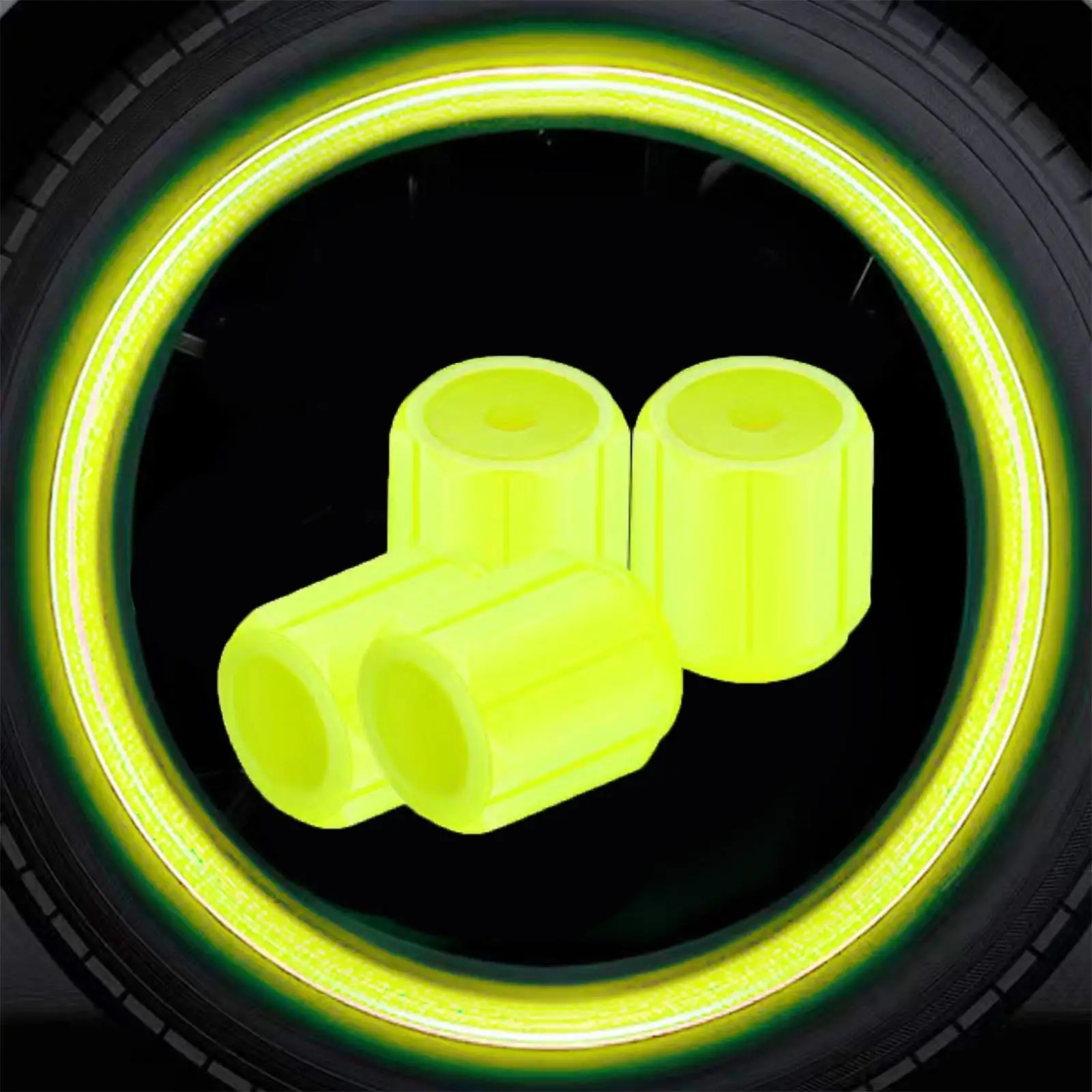 4 Stück fluoreszierende Reifenventilkappen, leuchtende Ventilkappen, im Dunkeln leuchtend, für Auto, Motorrad, Fahrrad, Radnabenabdeckung, Dekoration – Detail 15