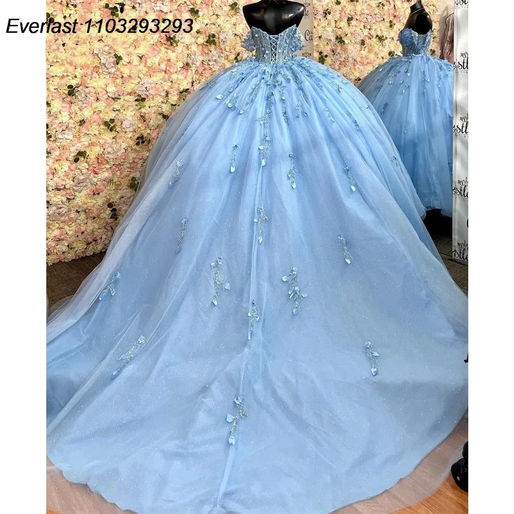 EVLAST Hercegnő Kék szín Quinceañera ruhát golyós Bor színe 3D Virágos applied gyöngyös Elállás Mellöv Jószagú 16 ruhát vestido 15 Delaware años TQD258