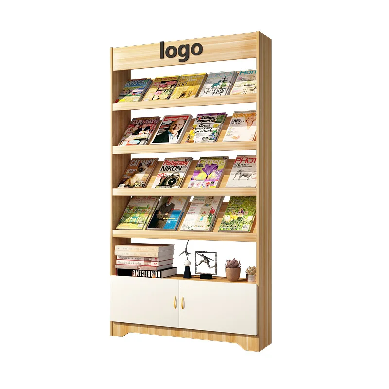 Factory Direct 2026 Wooden Newspaper and Magazine Shelf Floor-to-ceiling Bookshelf Promotional Display Shelf Data Shelf