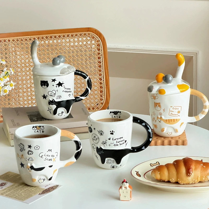 Cute and Creative Cat Tail Ceramic Mug, Large Capacity Household Water Cup, Afternoon Tea Office Coffee Cup, Holiday Gift