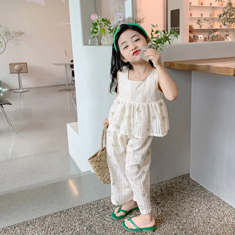 

Girls Two-piece Childrens Clothing 2024 Summer New Baby Fashion Suit Western-style Casual Two-piece Set Simple Temperament