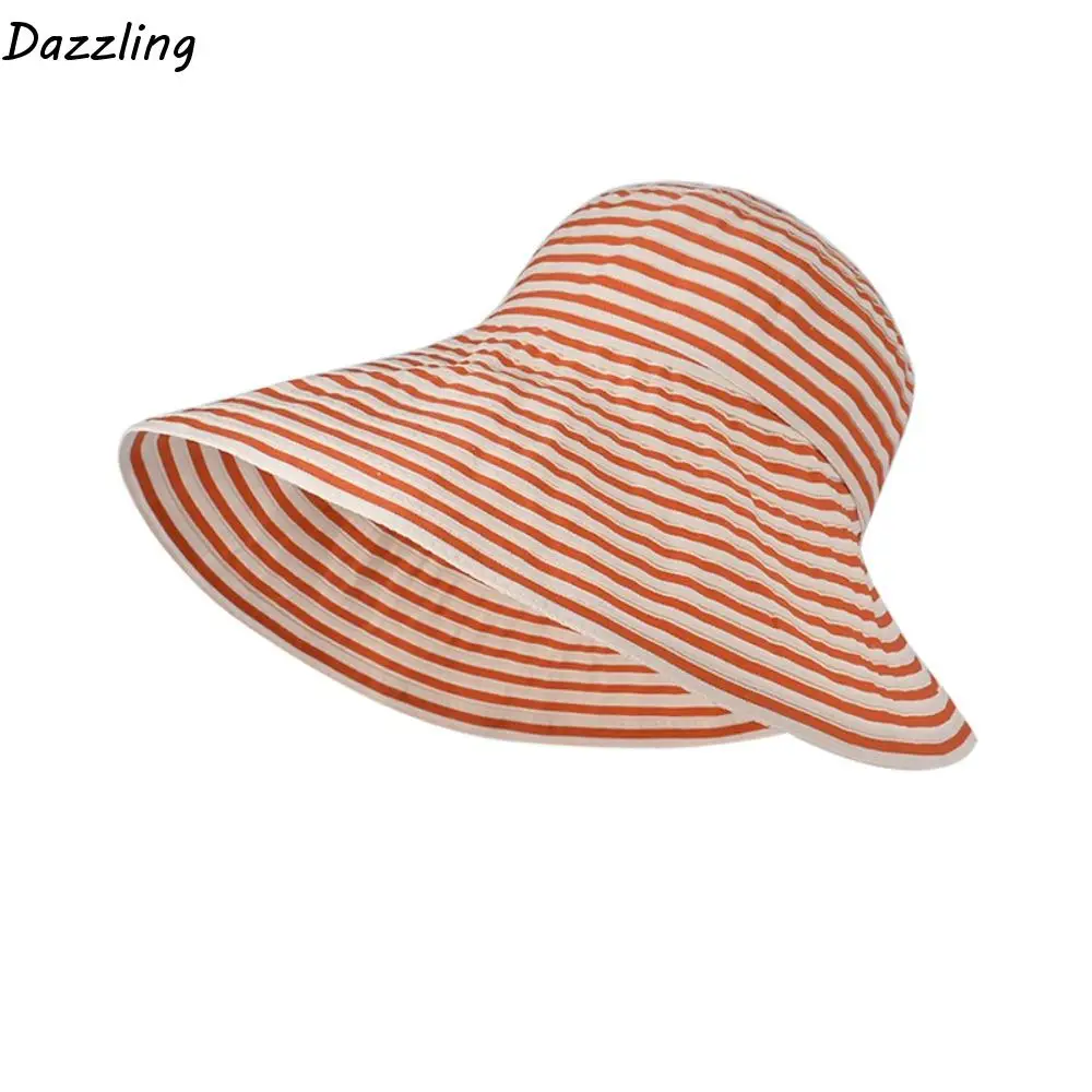 

Fashion Wide Brim Stripe Bucket Hat Anti-UV Visor Cap Sunscreen Hat Outdoor Beach Hat UV Protection Fisherman Hat Famale