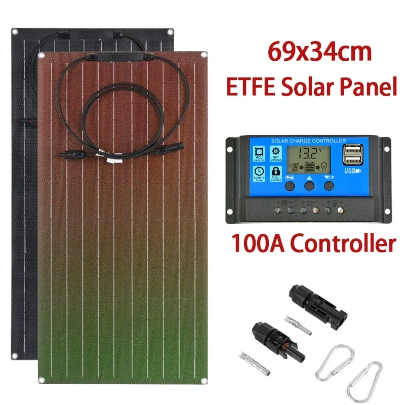 

200W 18V ETFE Solar Panel 100A Controller Energy Charger Flexible Monocrystalline Solar Cell For Camping Yacht RV Car Boat