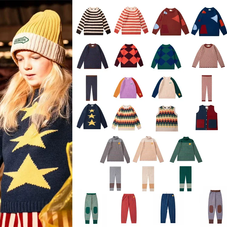 

24 Autumn and Winter KP New Trend Circus Series Knitted Stripe Stitching Sweater Pants Vest Black Horse