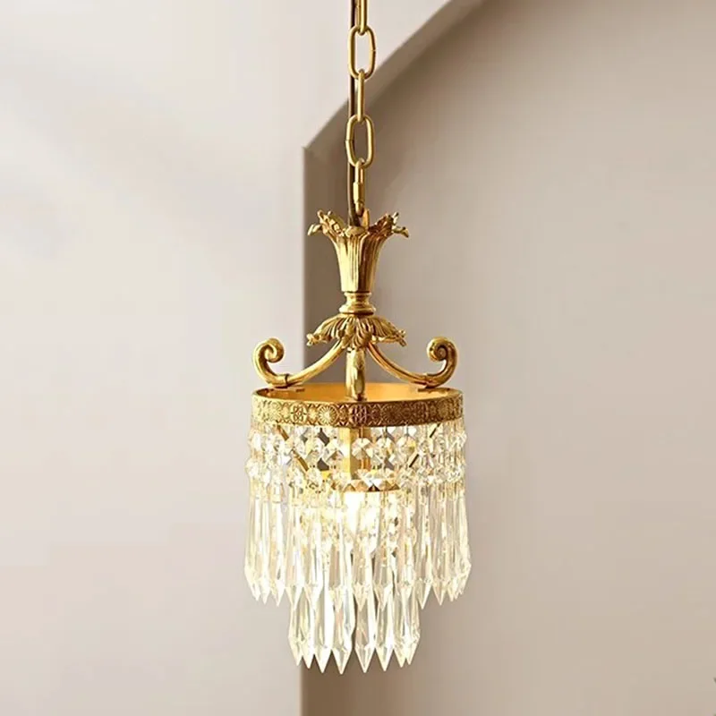 2026 French Retro Copper Crystal Style Small Chandelier Bedroom Bedside Hanging Lamp Aisle Porch Cloakroom Corridor Pendent Ligh