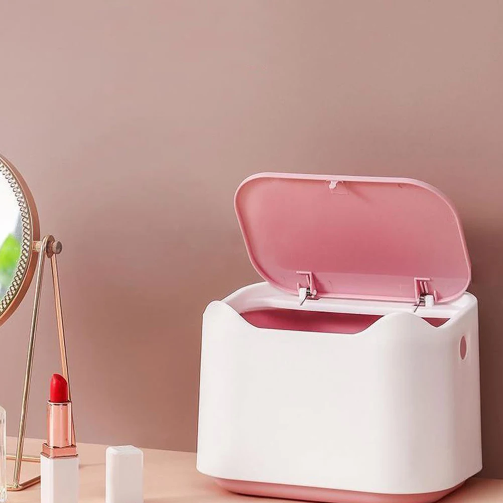 

Mini Trash Can White Powder Kitchen Bin Lid Desk Garbage Container Bathroom Waste Basket Storage ganizer Home Storage Collecting