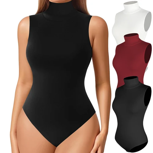 Body de cuello alto sin mangas para mujer, ropa moldeadora, Tops de Control de barriga, adelgazamiento de Abdomen, camiseta interior de compresión, monos de entrepierna abierta