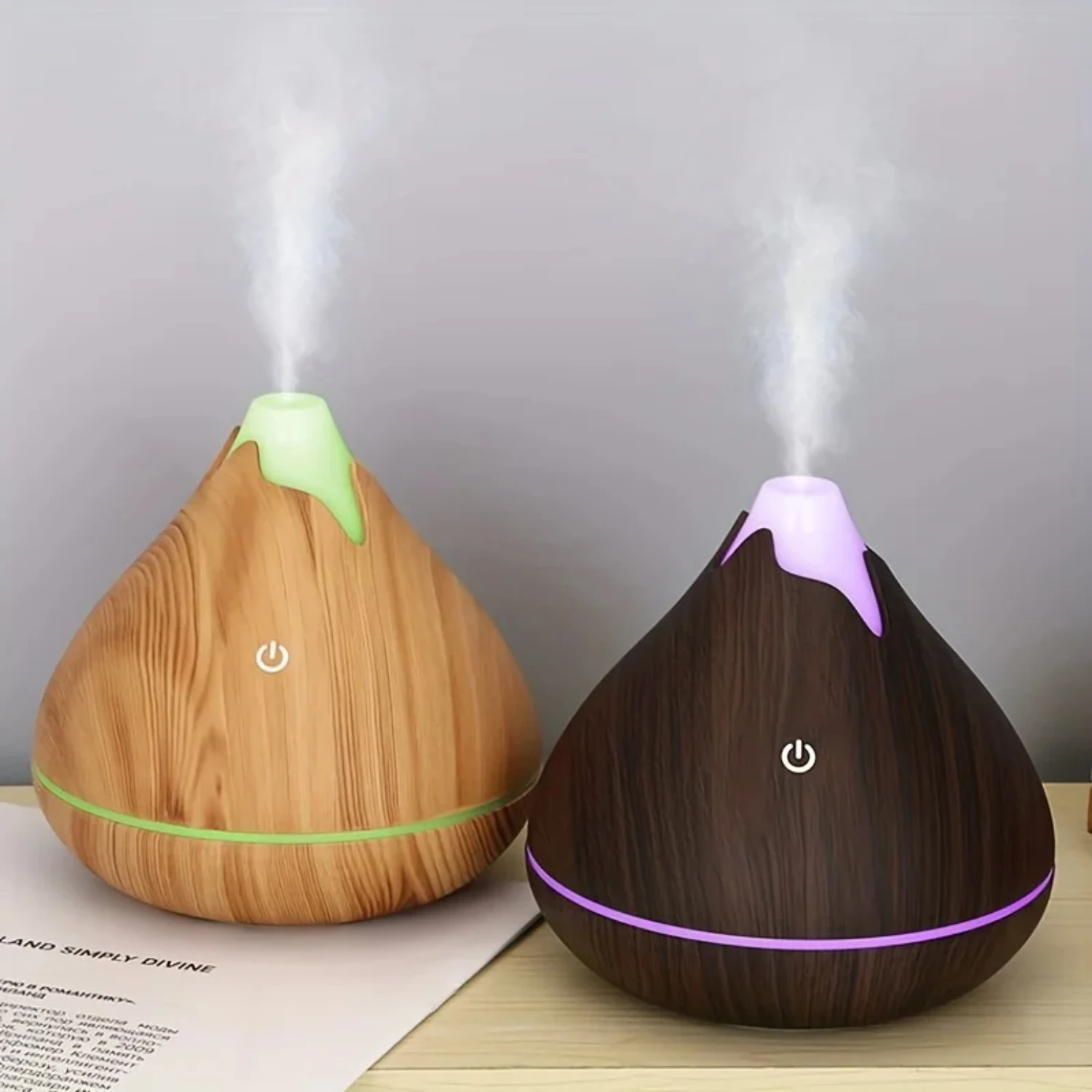 Difusor de aceite esencial de niebla en aerosol de grano de madera con USB - Mini humidificador de aire portátil de 350 ml