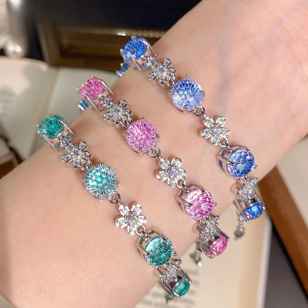 925 sterling silver new topaz flower bracelet, fashionable rose diamond gemstone jewelry accessory 4
