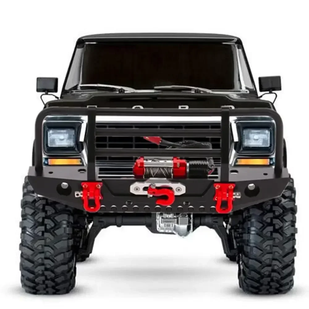 Bumper logam dengan lampu LED 2 penerima pengendali jarak jauh untuk TRX-4 TRX4 Trxs Axial SCX10 suku cadang mobil Crawler RC