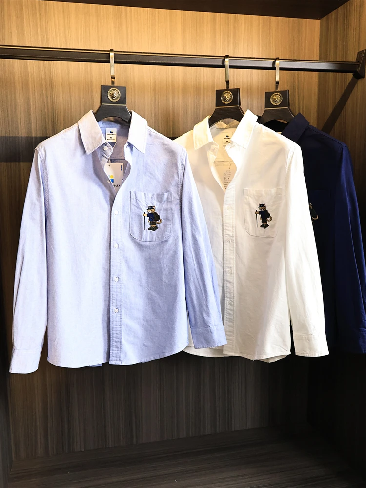 

Retro Pure Cotton Oxford Weave Long Sleeve Embroidered Shirt for Men Spring 2025 Simple Stylish Collared Versatile Fashionable