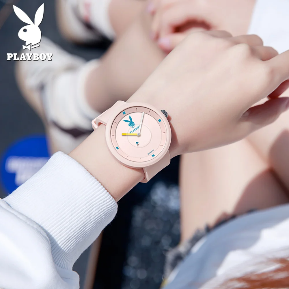 PLAYBOY Casual Sports Watch for Girls Fashion Pink Waterproof Women Watches Gift Luxury Elegant High Quality Women\'s Wristwatch