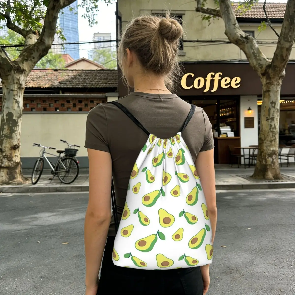 Rucksäcke mit Cartoon-Avocado-Muster, tragbare Kordelzugtaschen, Sporttasche, Büchertaschen für Männer, Frauen, Studenten
