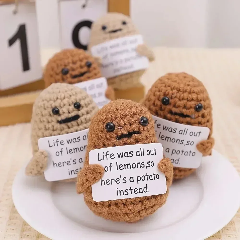 Positive Energy Potato Hug Pocket Handmade Wool Knitting Desktop Ornaments Knitted Doll with Card Cute Christams Gift Home Decor