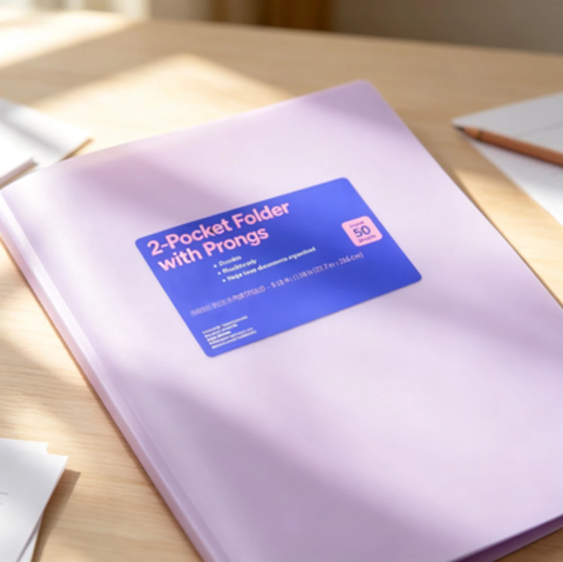 **2 Pocket Plastic Folder with Prongs, Pastel Purple Poly File Folder, 25 Sheet Capacity, Dual Internal Pockets, Letter Size Paper Organizer for School Homework, Class Notes and Office Documents**
