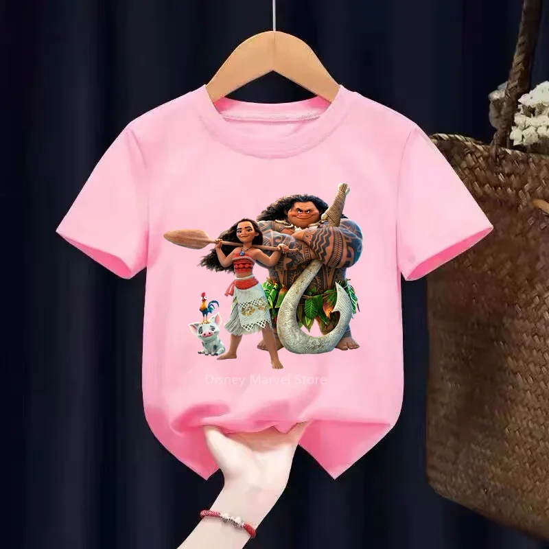 2024 Moana New Girls T-Shirts Summer Kids Cartoon T Shirts Short Sleeve Fashion Tees Tops Children Fashion Casual TShirts 1-14 Y