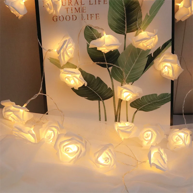 Battery Festoon Rose Flower String Light for Party Mother's Day Home Decoration Fairy Wedding Garland Lights