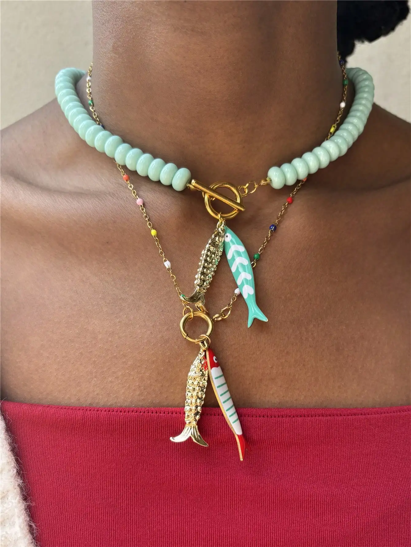 Colorful Fish Pendant Necklace for Women Trendy Beaded Casual Jewelry Fashion Personalized Accessory