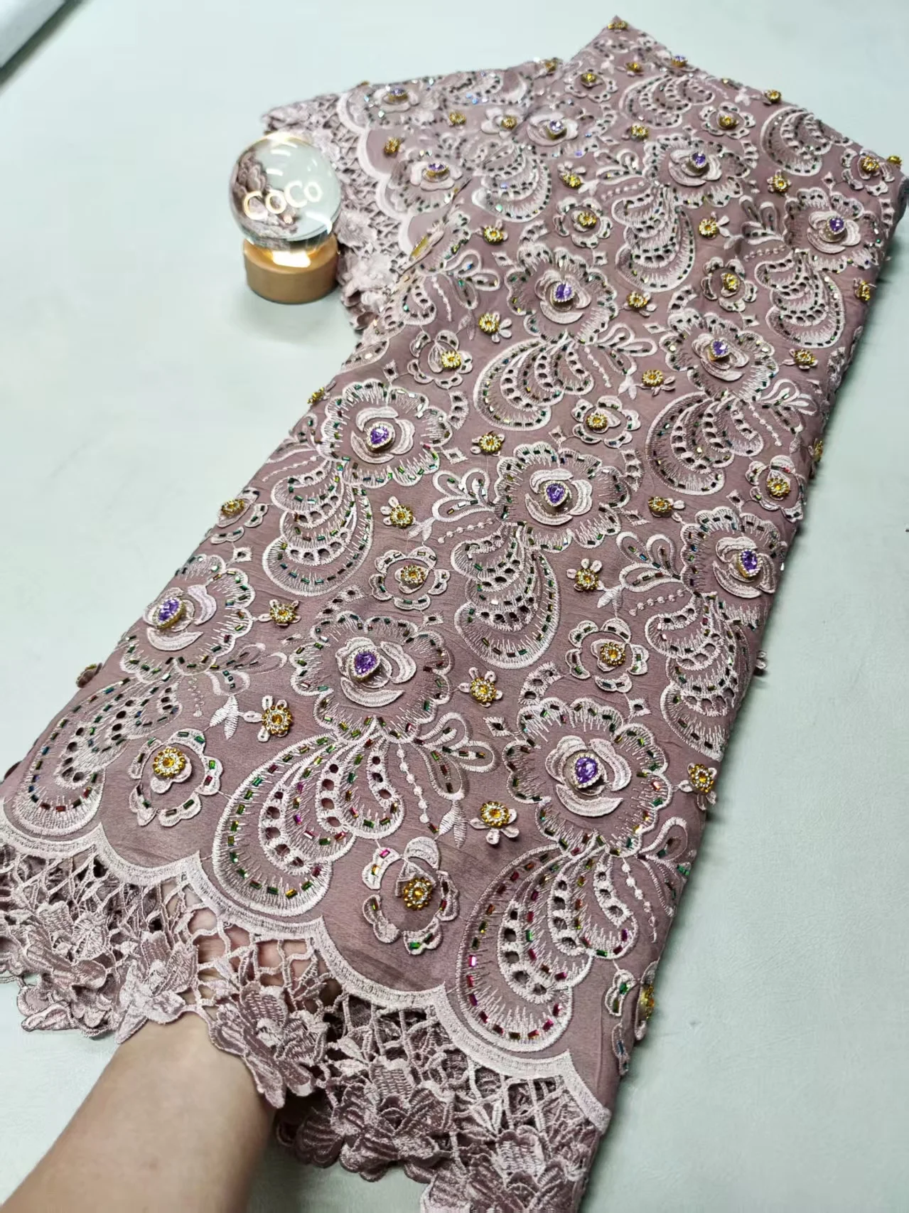 

2025 High Quality Africa Nigerian Tulle Lace Fabric Sequins for Wedding Dress Chiffon Party Guipure Sewing XL086 5Yard