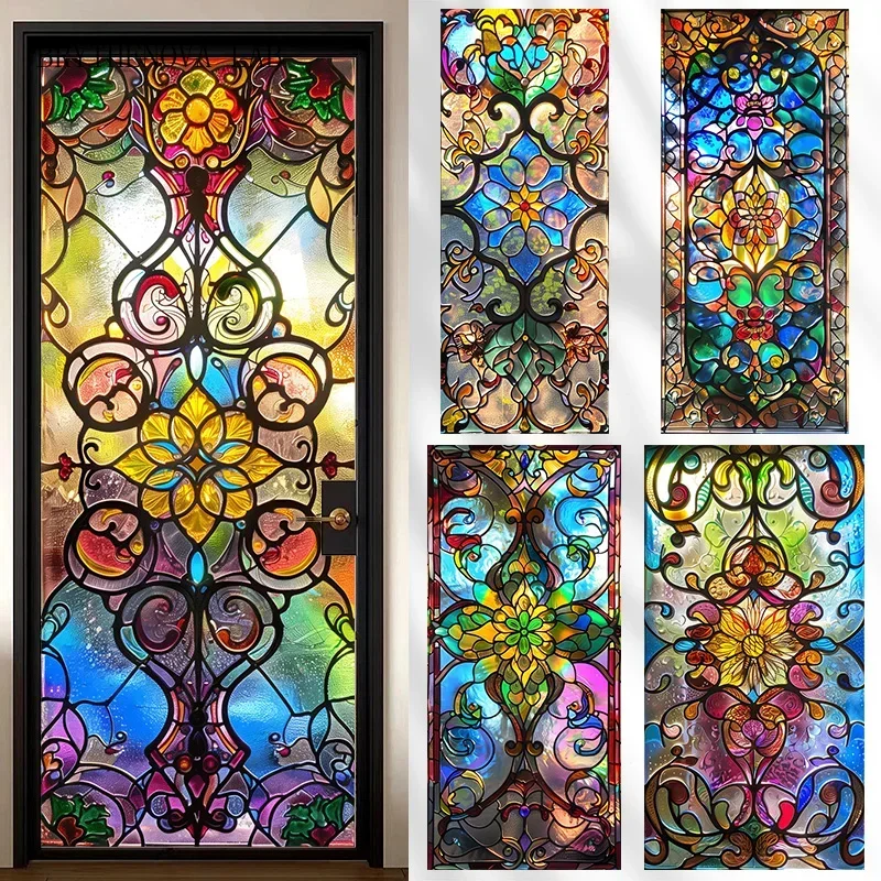 European Color Palace Wind Window Glass Stickers Church Retro Anti-snooping Stained Static Glass Cling Window Film Decorative