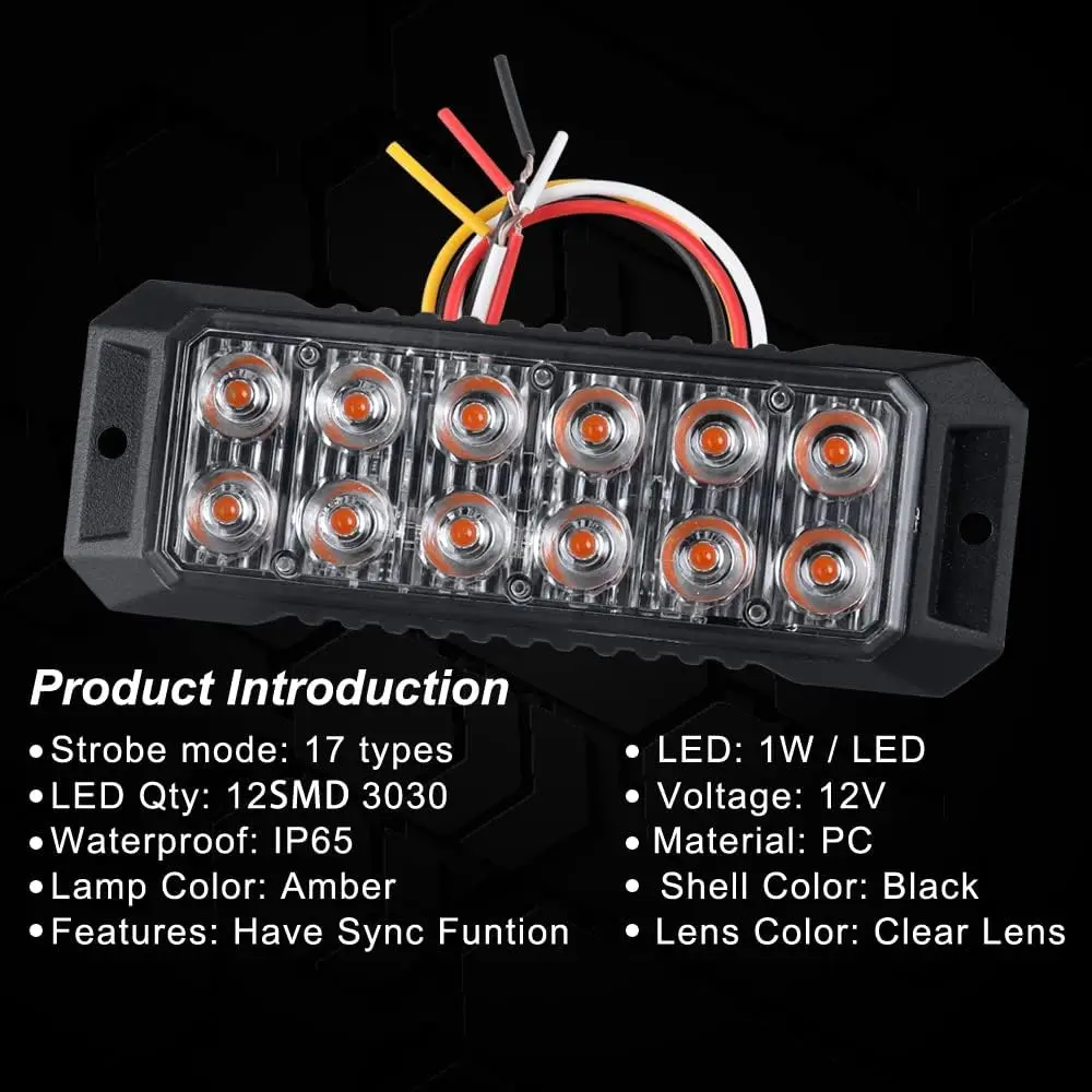 New12-LED Flashing Strobe  for 12-24V Trucks Car Vehicle LED Mini Grille  Head Emergency Beacon Hazard Warning Lights