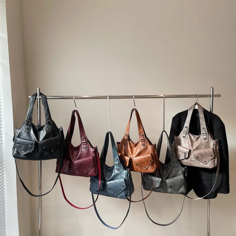 

Retro Large Capaci Single oulder Bag 2025 New Color Blo Faion Tote Bag High-End Feelings Women's Street Cool Sle