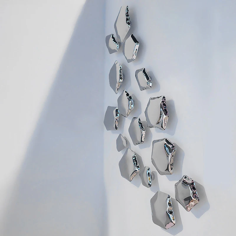 Gold-plated Irregular Stone Modeling 3D Wall Decoration Stainless Steel Metal Wall Living Room Background Wall Aesthetic Pendant
