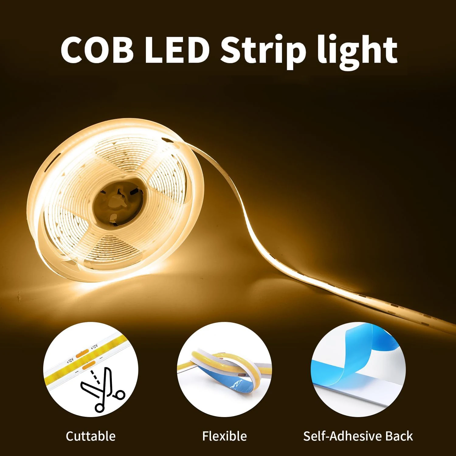 5V USB COB LED strip light 1m-5m warm white flexible dimmable light 320leds/m for home decoration