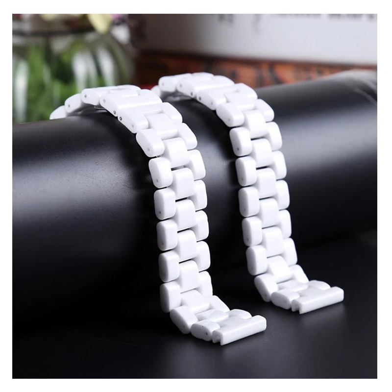 White Ceramic Watchband Watchstrap Wristband Bracelet with Stainless Steel Buckle for Women Men14mm 16mm 18mm