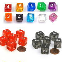 10Pcs 10Colors 16MM Clearly Number 1 2 3 4 5 6 6-sided Digital Props Dice Number 1-6 Transparent D6 Dices for Board game