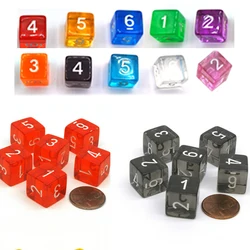 10Pcs 10Colors 16MM Clearly Number 1 2 3 4 5 6 6-sided Digital Props Dice Number 1-6 Transparent D6 Dices for Board game