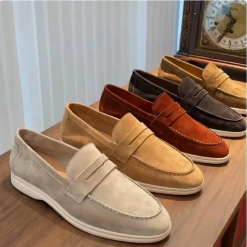 

Fashion Handmade Lazy Flats Men Loafers Cow Suede Leather Leisure Loafers Shoes Big Size 38-45