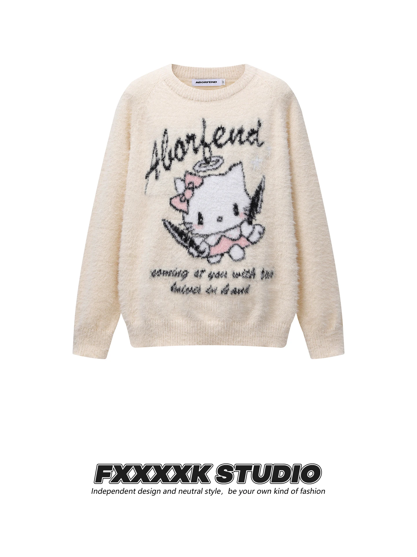 

Original FXK Korean Sweet Pattern Knitted Sweater Women's Autumn Lazy Soft Long Sve Overhead Camere Simulation Sweater