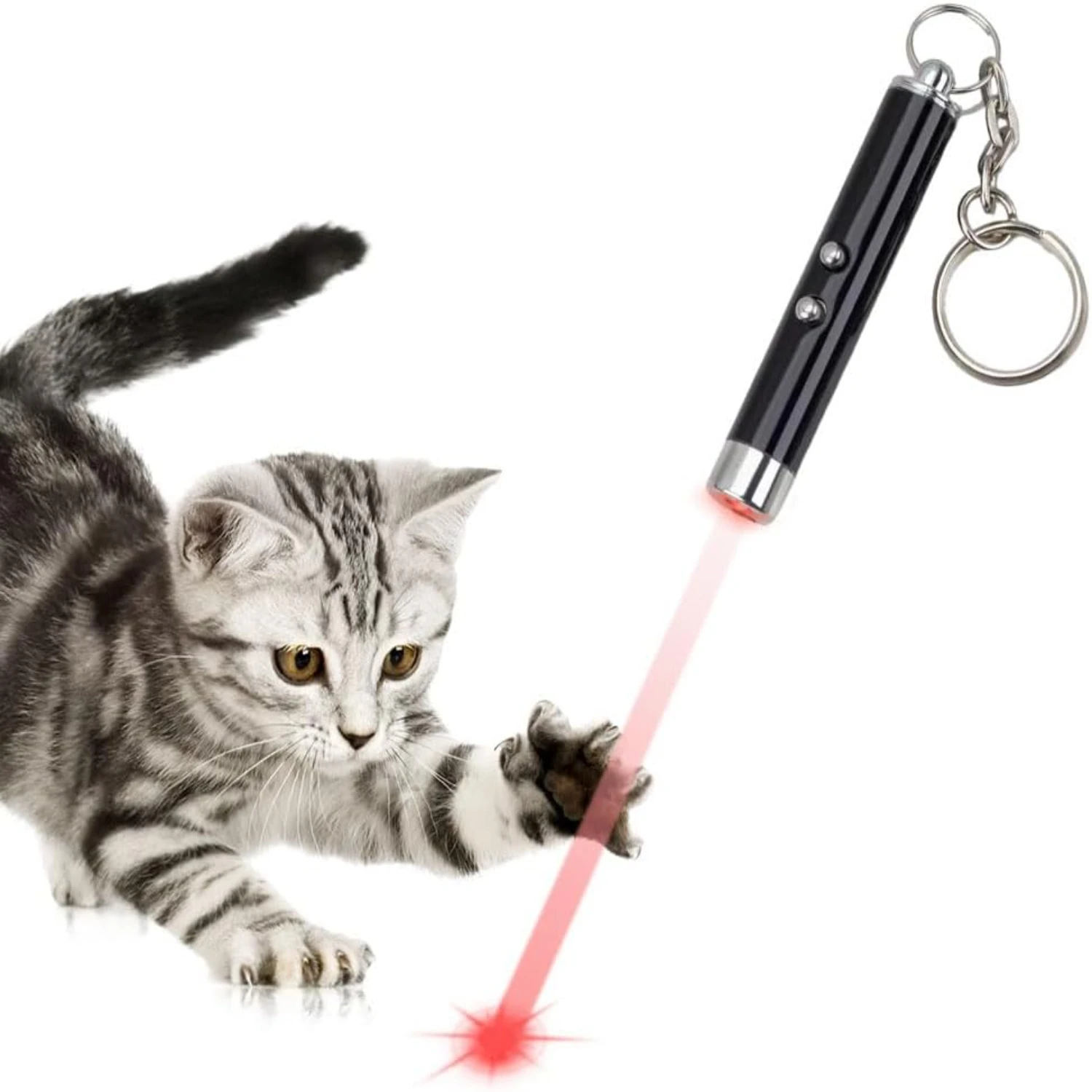 Enhanced Interactive Red Light LED Pointer Cat Toy for Mental Stimulation - Engage Your Pets with 2-in-1 Pet Training Tool - Whi