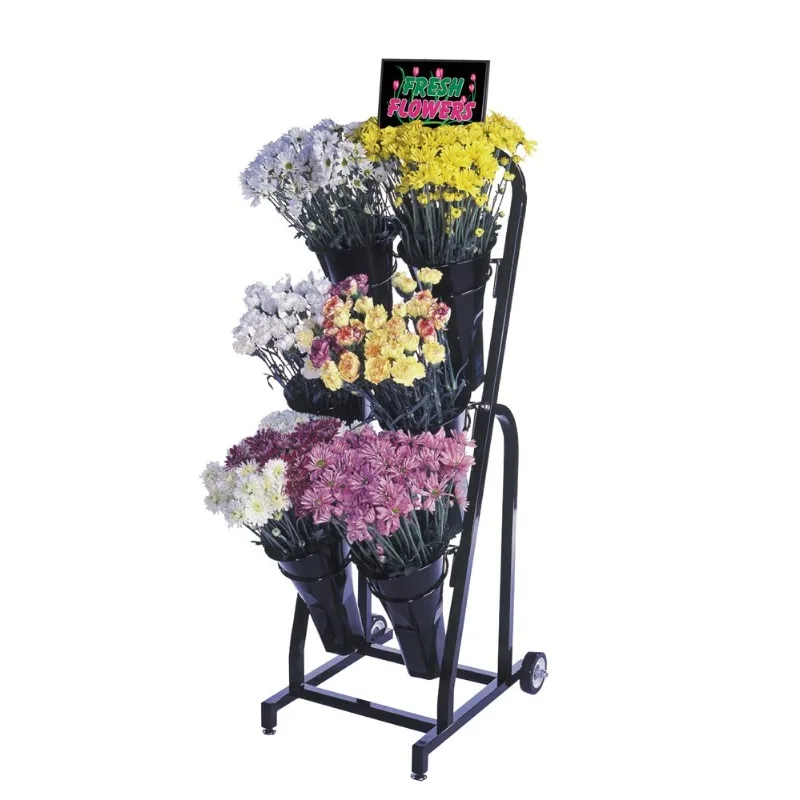 Floral Displays Floral Cart with 6 Floral Vases High quality black matte tube steel frame; plastic vases; and sign frame in box