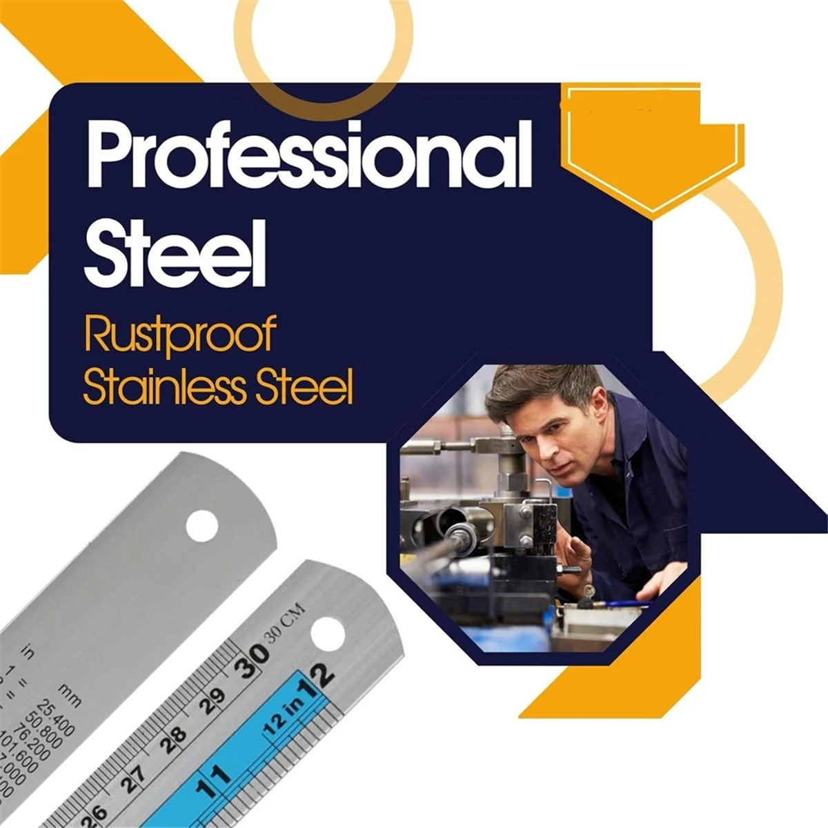 Hot New 12+6 Inch Metal Ruler Set-Straight Edge Ruler Has Both Imperial and Metric Measurements, Perfect for DIY Projects, Blue