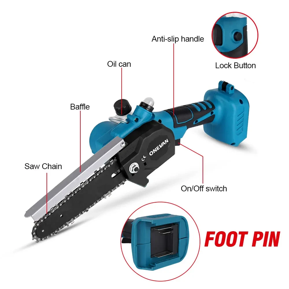 Ponbos 6 inch brushless oil jug chainsaw handheld ultralight chain saw garden tree wood fit makita 18v battery