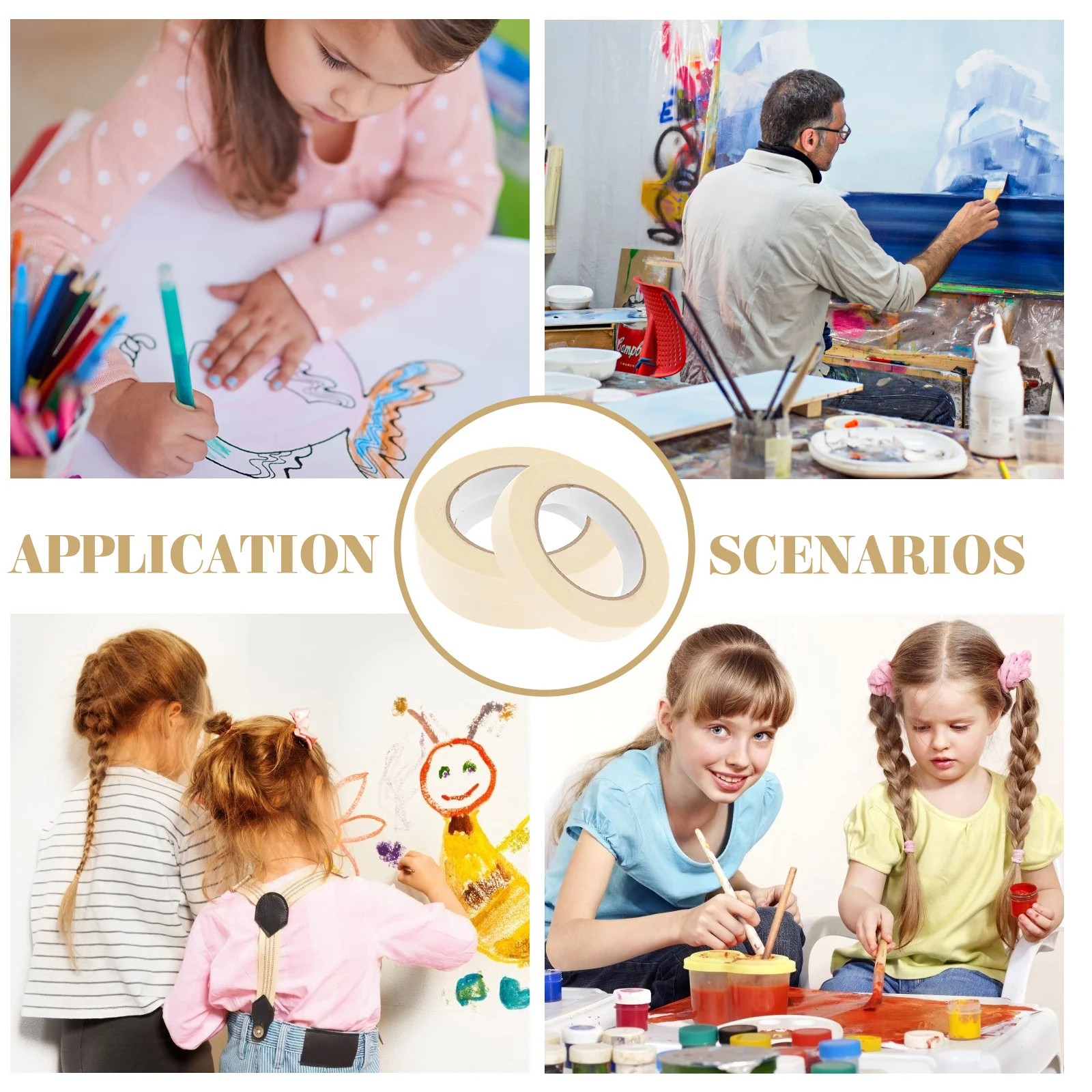 3 Rolls Multi-Functional Masking Tape Strong Sticky Paper Tape for Drawing Labeling and Spray Protection