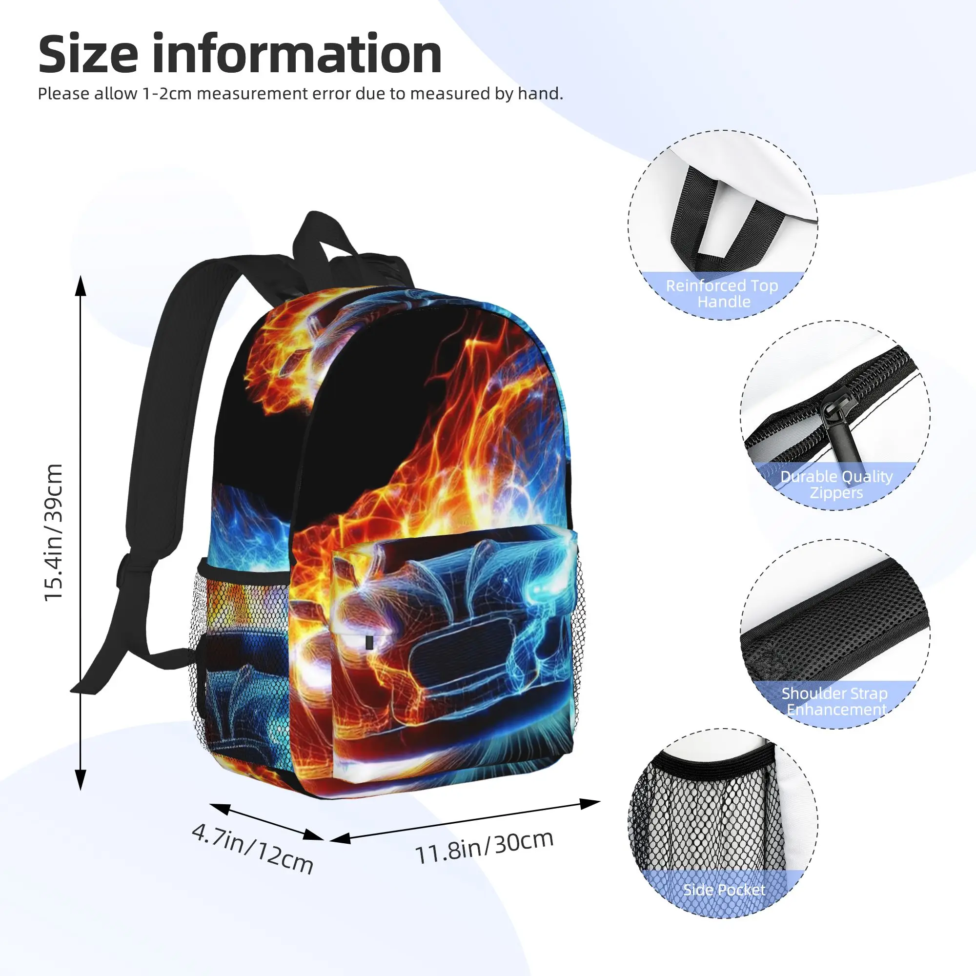 Cool Sports Car With Fire Pattern Backpack Hot Sale Daypack Boys Girls BookBag Shoulder Bags for Men Women School Bag