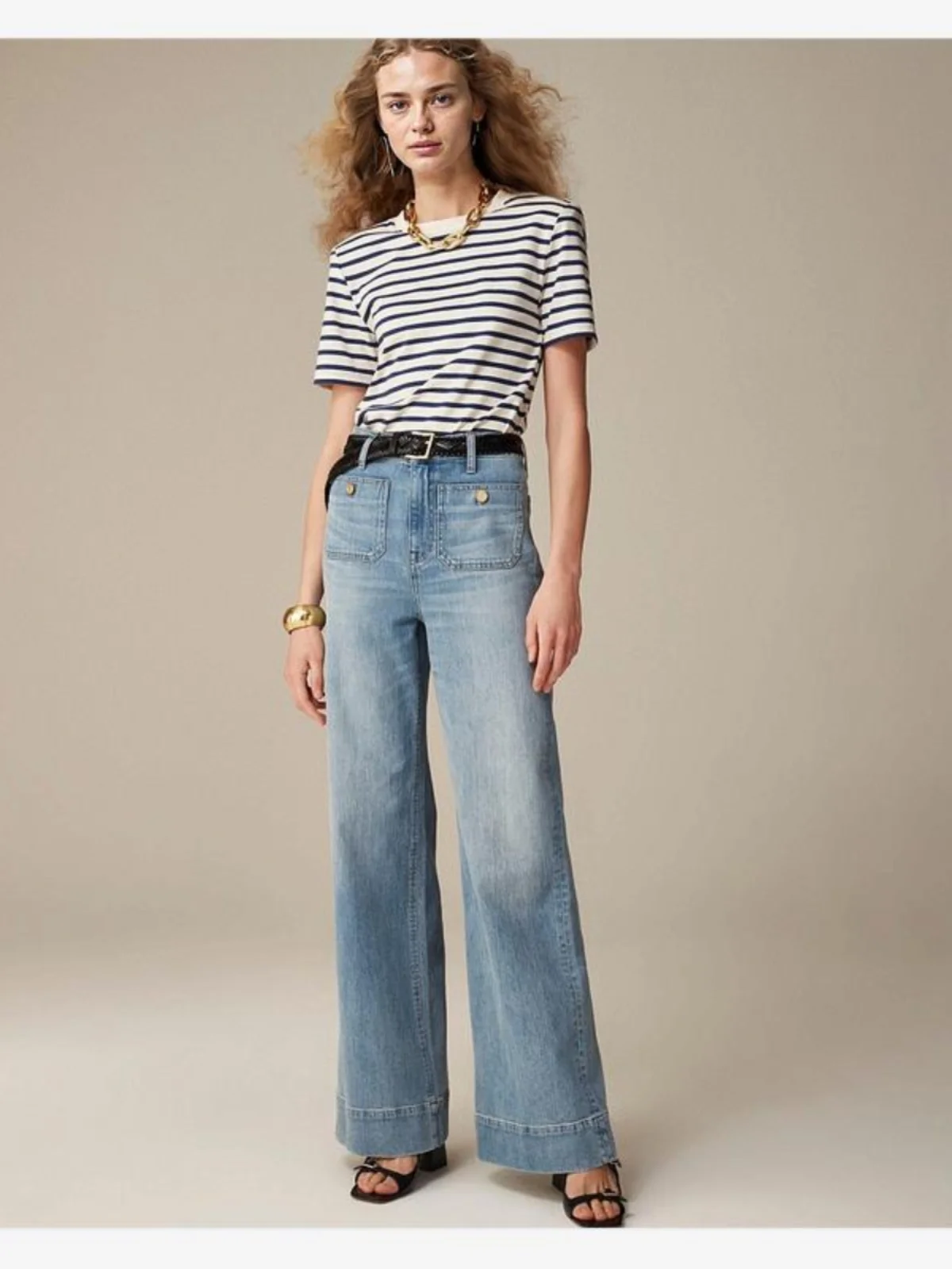 

Washed Button Microflared Jeans Women's High Waist Long Pants Denim Fabric Deep And Light Color Autumn Season Fashion Ladies