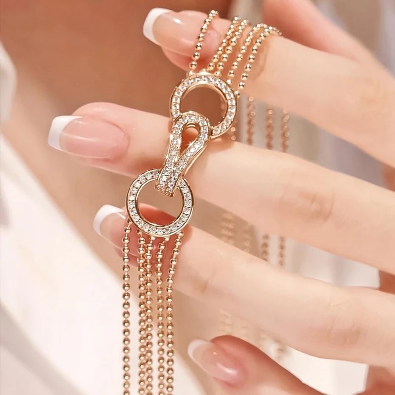 Bellux Luxury Design Fine Jewelry 925 Silver Synthetic Zircon Rose Gold Full Diamond Multi Layer Necklace