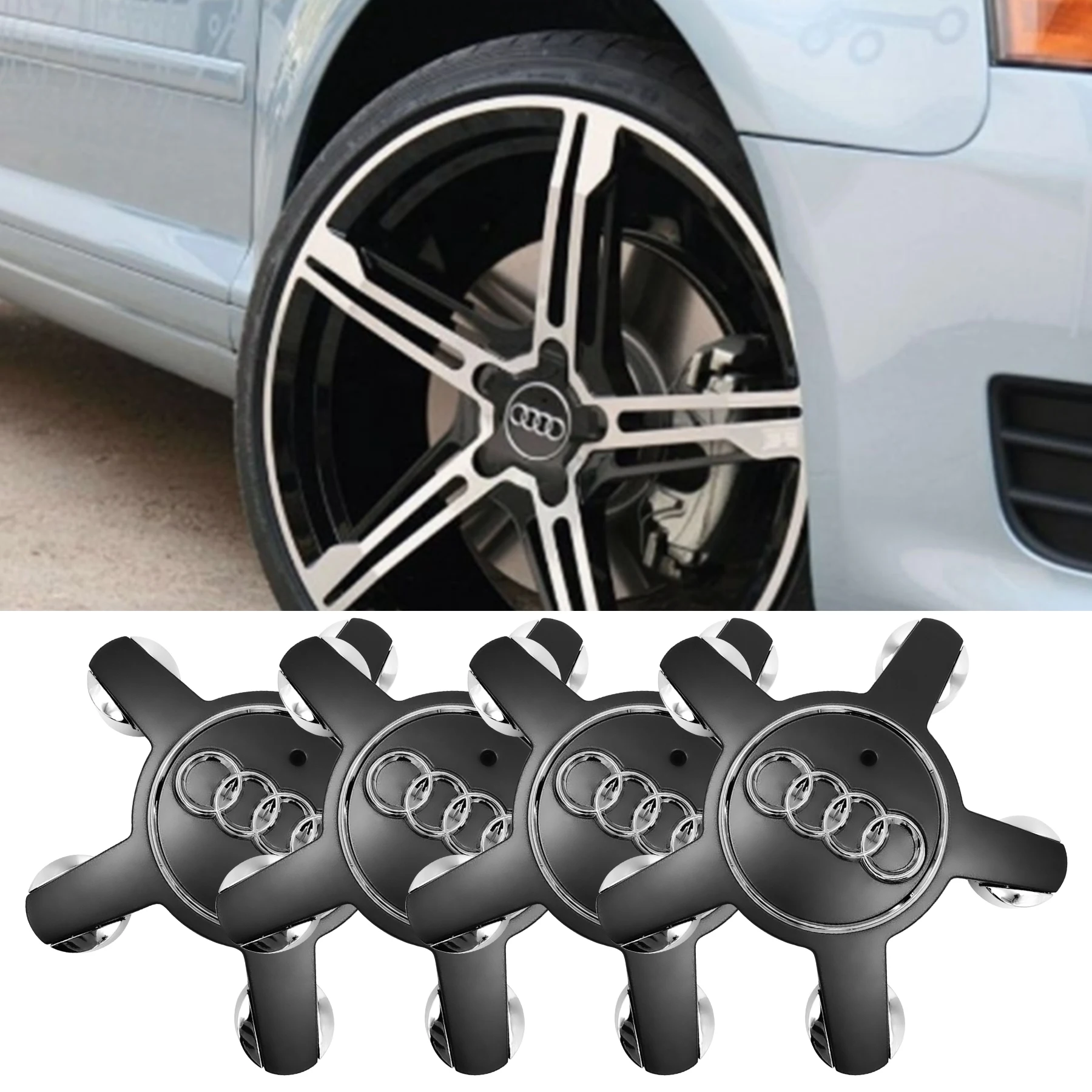 4Pcs Car Audi Original 59mm 128mm Wheel Center Cap Hub Covers Badge Accessories For Audi A3 8P A4 A5 A6 C7 A7 A8 S4 S6 RS TT Q7